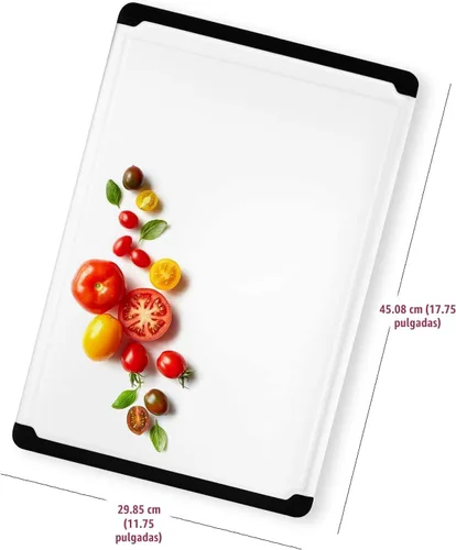 Vista 3 de Tabla de cortar de plástico para cocina, tabla de cortar extragrande de 18 pulgadas, ranura para jugos, pies antideslizantes, apta