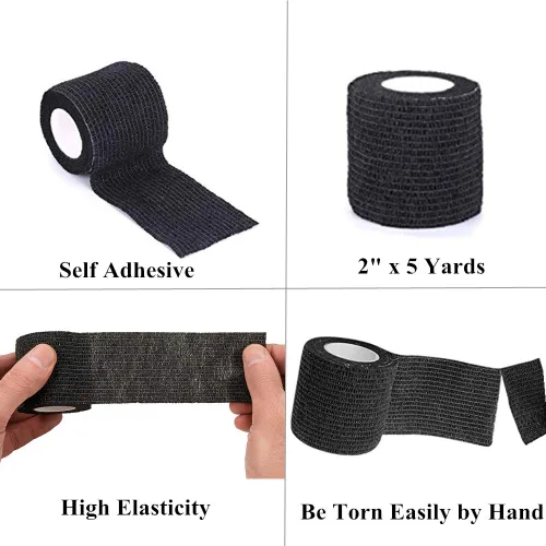 Vista 3 de Yuelong 24 piezas de 2 pulgadas x 5 yardas, cinta adhesiva cohesiva desechable negra para tatuajes, rollos de vendaje elástico, cinta autoadhesiva