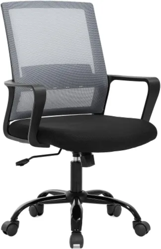 Vista 8 de Silla de oficina ergonómica, silla de computadora de malla con soporte lumbar y reposabrazos, silla de trabajo ajustable con respaldo medio, moderna