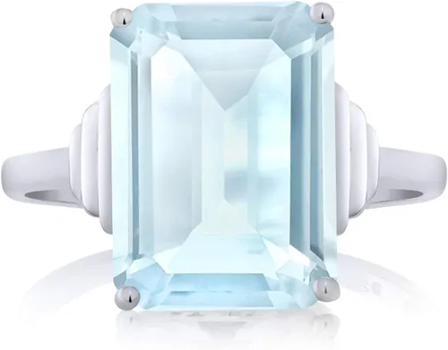 Vista 2 de Gem Stone King Anillo de compromiso con piedra natal de 5-10 quilates para mujer, corte esmeralda de 0.55 x 0.39 pulgadas, plata de ley 925, anillo