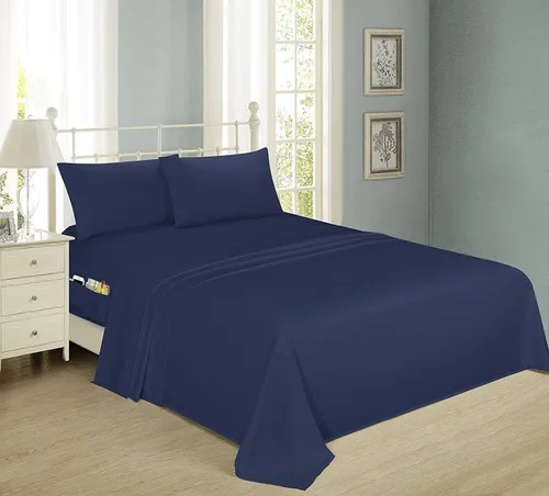 Vista 18 de Colección de sábanas lujosas inteligentes con bolsillos de almacenamiento laterales., Poliéster, Agua (Aqua), gemelo