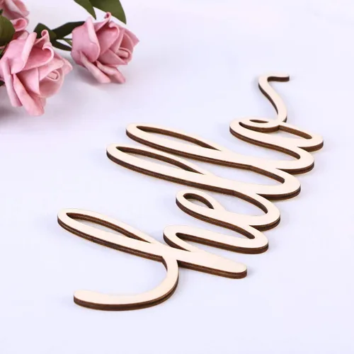 Vista 5 de JANOU Letrero de madera con texto en inglés «Hello Wood» para pared, letras decorativas para bricolaje, palabras recortadas, letrero de madera sin