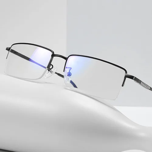 Vista 5 de Half Rimless Metal Eyewear Frames Blue Light Blocking Transparent Lens Business Glasses