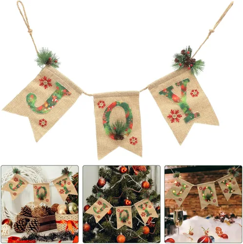 Vista 8 de Toyvian Cartel de lino brillante para fiesta de Navidad con letras de alegría, decoración de guirnalda de Navidad para uso festivo en interiores