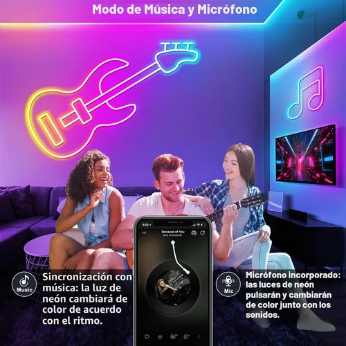 Vista 3 de SINLEY Cuerda de luces LED de neón, control con aplicación/control remoto, luces LED flexibles, múltiples modos, luces de neón RGB para exteriores