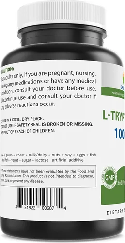 Vista 4 de Brieofood L-triptófano 1000 mg por porción - 240 cápsulas - Apoya el estado de ánimo venenoso y la relajación