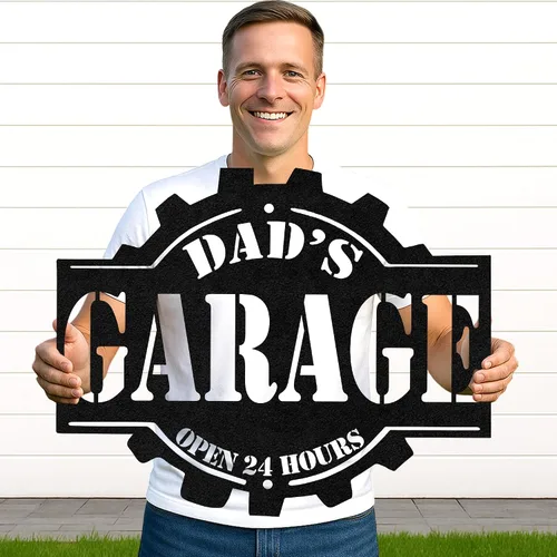 Vista 9 de Letrero de metal personalizado para garaje, arte de pared personalizado para hombres, decoración de taller mecánico con nombre, decoración