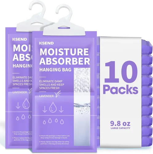 Vista 4 de Ksend - Paquetes absorbentes de humedad, 10 unidades, 266 ml, Bolsas y paquetes deshumidificadores compactos, bolsa colgante para humedad