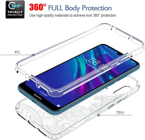 Vista 3 de Funda para Huawei Y6 2019/Y6 Pro 2019/Y6s/Honor Play 8A/Honor 8A, con protector de pantalla de vidrio templado, funda protectora de cuerpo completo