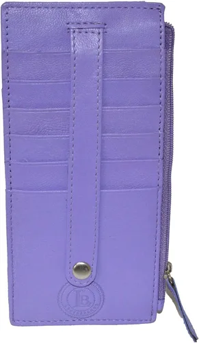 Vista 2 de Leatherboss - Funda para tarjetas todo en uno, cartera delgada con correa de protección para tarjetas, Púrpura, Cartera delgada