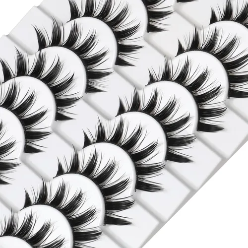 Vista 3 de FARRED - Pestañas manga puntiagudas de anime, 10 pares, para cosplay, pestañas postizas onduladas, tiras de pestañas falsas para muñeca, pestañas