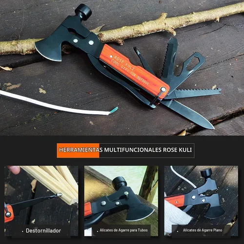 Vista 4 de Camping Multitool Axe Hammer, 18 in 1 Multitool Hatchet Herramientas de camping multiherramienta, accesorios para sierra, destornilladores, alicates