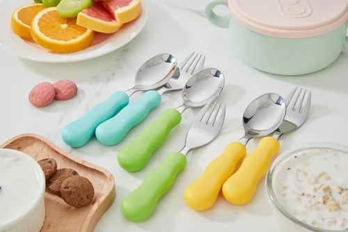 Vista 3 de ANNOVA Juego de cubiertos para niños, 6 piezas, cubiertos de acero inoxidable, 3 tenedores seguros, 3 cucharadas, utensilios seguros para niños sin