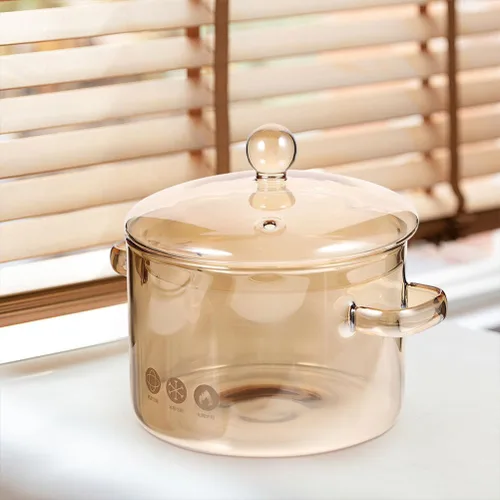Vista 7 de Cacerola de vidrio con tapa, cacerola de vidrio con tapa, juego de utensilios de cocina para pasta, sopa, leche, alimentos, fideos instantáneos..