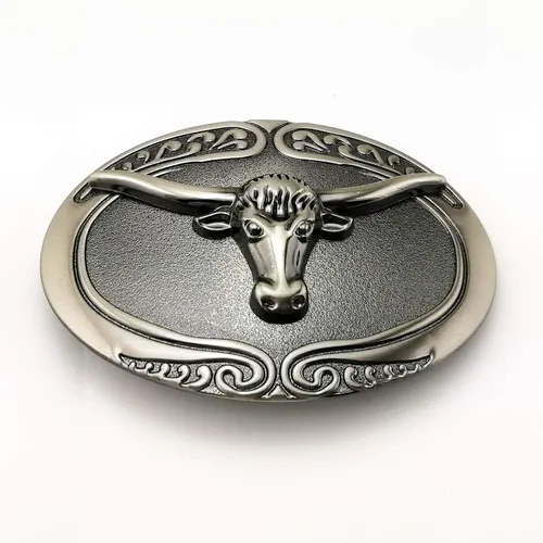 Vista 2 de LAXPICOL Western Cowboy Heavy Bull Longhorn Cinturón Hebilla Para Hombres