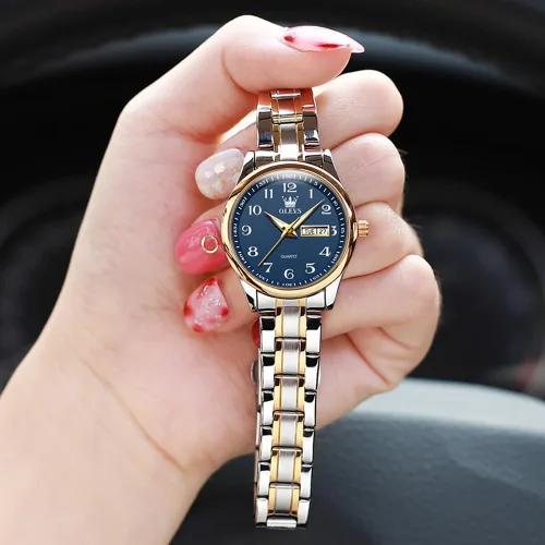 Vista 3 de OLEVS Relojes para Mujeres Vestido de Negocios Femenino Damas para Muñeca Pequeña Reloj Tono Dorado y Plateado Banda de Acero Inoxidable Analógico