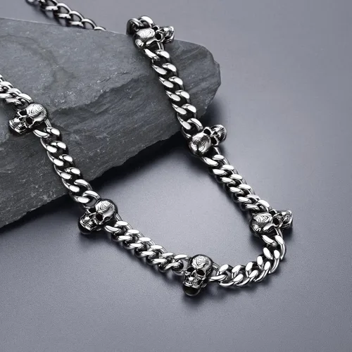 Vista 2 de Bandmax Barbed Wire Cuban Necklace for Women Men Stainless SteelBlack Gothic Thorns Skull Choker Necklace Bracelet Punk Jewelry -Gift Packed