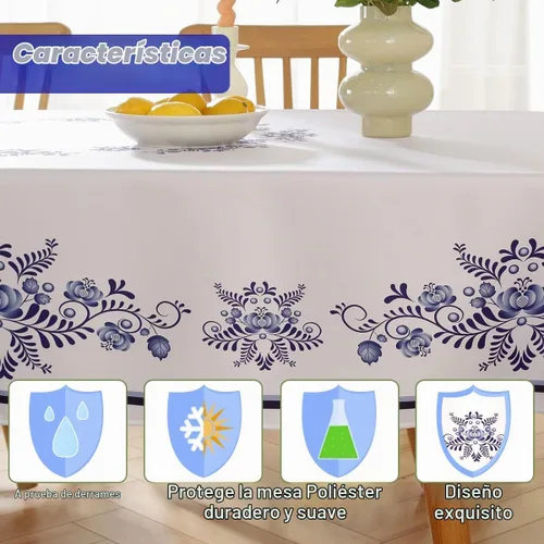 Vista 4 de SASTYBALE - Mantel rectangular de porcelana azul y blanca de Navidad de 52 x 70 pulgadas, resistente a derrames y manchas, de poliéster para buffet