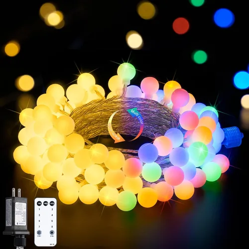 Vista 25 de JMEXSUSS Luces de Cuerda de Globo, Luces de Navidad Rojas y Blancas, Enchufe de 100 LED Globe String Lights Plug in with Remote, 33 ft 8 Modes