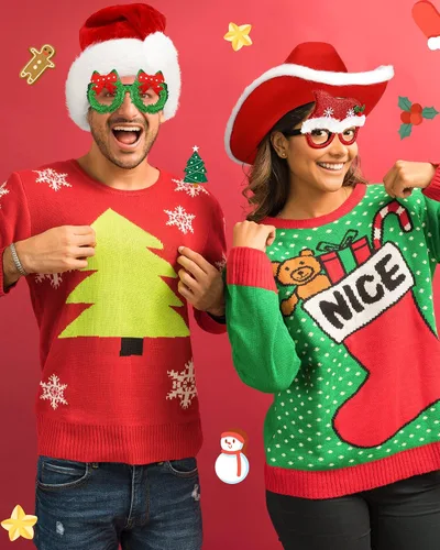 Vista 2 de Eurzom Juego de 4 marcos de sombrero y lentes para fiesta de Navidad, sombrero de vaquero de Papá Noel, corona de Navidad verde, sombrero de Papá
