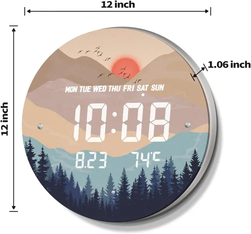Vista 7 de Reloj de pared digital inteligente iluminado con puesta de sol automático con calendario de temperatura y tiempo, relojes de pantalla grande, reloj