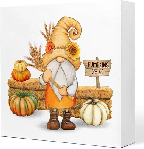 Vista 11 de Q682 Decoración de mesa de otoño: letrero de bloque de madera de hojas de otoño de calabaza de Acción de Gracias, rústico de cosecha de otoño