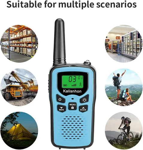 Vista 6 de Walkie Talkies para adultos, walkie talkies Kalisnhon con 22 canales FRS, walkie talkie de largo alcance con linterna VOX pantalla LCD radios