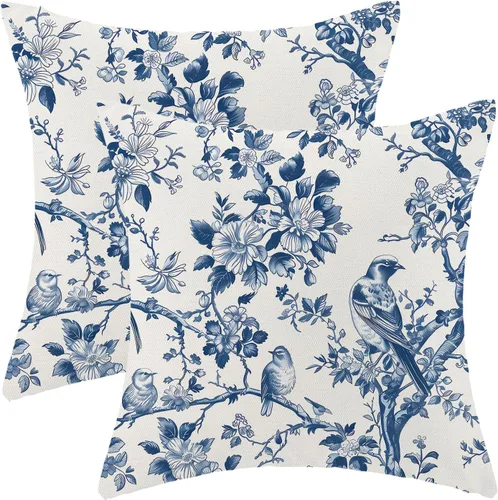 Vista 18 de CXMEIFLY Juego de 2 fundas de almohada de hojas florales de primavera de 16 x 16 pulgadas, para decoración de flores chinoiserie, almohadas