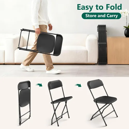 Vista 9 de Paquete de 2 sillas plegables de plástico negro, sillas plegables portátiles para exteriores con marco de acero, capacidad de 350 libras, sillas