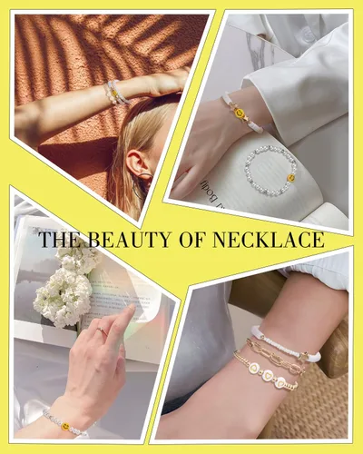 Vista 5 de Abitoncc Preppy Heishi - Juego de pulseras de surfista para niñas adolescentes, bonitos aretes estéticos, anillos estéticos preppy coloridos de oro