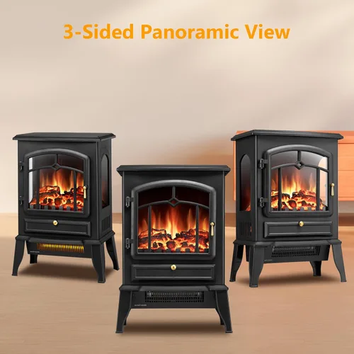 Vista 6 de Xbeauty Estufa Eléctrica de Chimenea de Interior de 22", Calentador de Chimenea Independiente con Brillo de Llama 3D Ajustable, Control