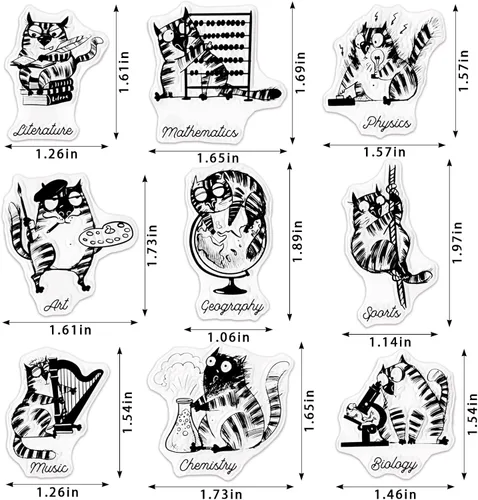 Vista 2 de Sellos transparentes para hacer tarjetas, gatos funky nueve temas, disciplinas, fondo, sellos de goma transparente para diario de viñetas, álbum