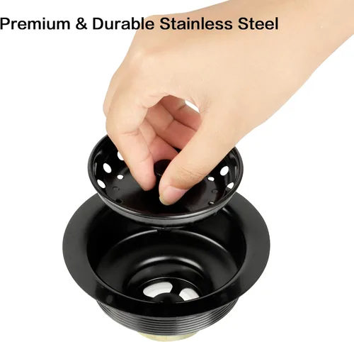 Vista 2 de Tapón negro para fregadero,Tapón de fregadero de acero inoxidable,Tapón de cesta de repuesto para fregadero de cocina negro