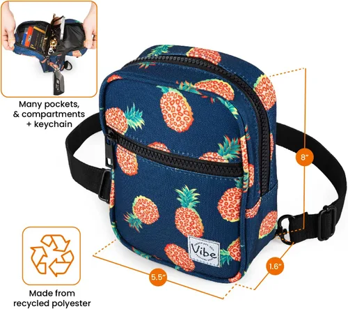 Vista 2 de Bolso bandolera para mujeres y hombres, 5 en 1, multiuso de poliéster reciclado, mochila cruzada, Pineapples, Bolso bandolera