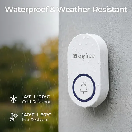 Vista 6 de Timbre inalámbrico autoalimentado, no necesita batería, timbre de puerta impermeable con rango de 600 pies, 60 campanas ajustables, 4 modos de nivel