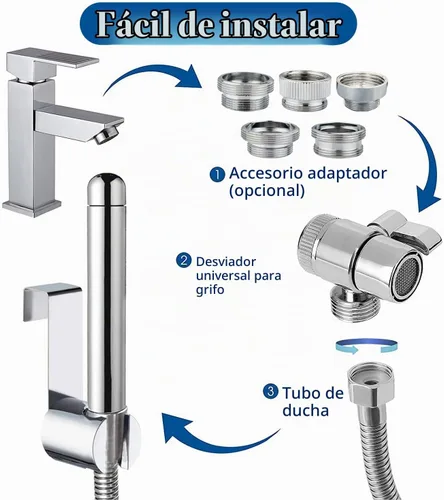 Vista 4 de Ducha de mano con accesorios de ducha para grifo, ducha de 3 cabezales en aluminio, con divisor de grifo, manguera de 59 pulgadas y conexión