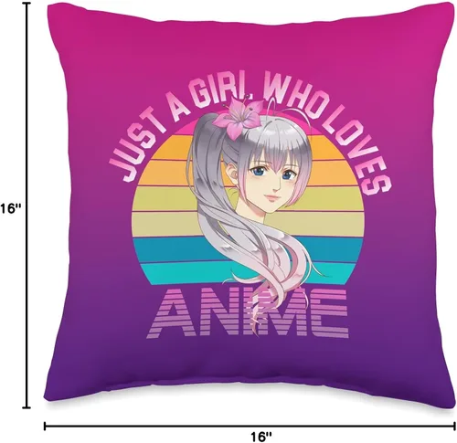 Vista 4 de Japanese Manga Anime Otaku Love Stuff Just A Girl Who Loves Anime - Almohada japonesa con diseño de flor de lirio, 16.0 x 16.0 in, multicolor