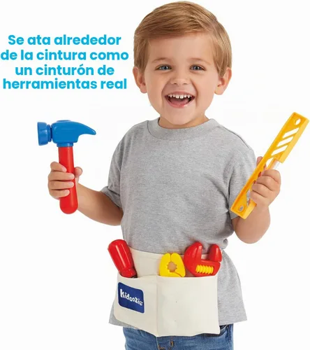 Vista 4 de Kidoozie My First Toolbelt - Cinturón de herramientas de juego de simulación con herramientas para niños pequeños y preescolares a partir de 2 años