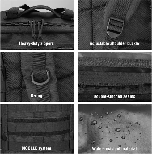 Vista 6 de ProCase Mochila táctica militar, mochila de gran capacidad de 35 L, paquete de asalto militar de 2 días, bolsa para caza, senderismo, campamento