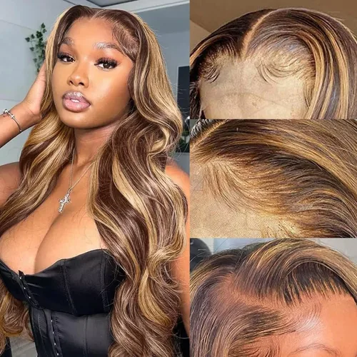 Vista 6 de Jessicahair Pelucas de cabello humano ondulado con encaje frontal transparente HD de 13 x 4, sin pegamento, para mujeres negras, prearrancadas