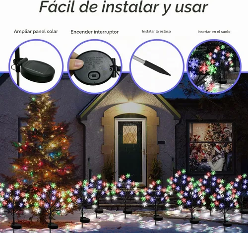 Vista 7 de Luces solares de camino de copos de nieve multicolor para decoraciones de Navidad al aire libre - Paquete de 2 luces de estaca de jardín de 40 LED