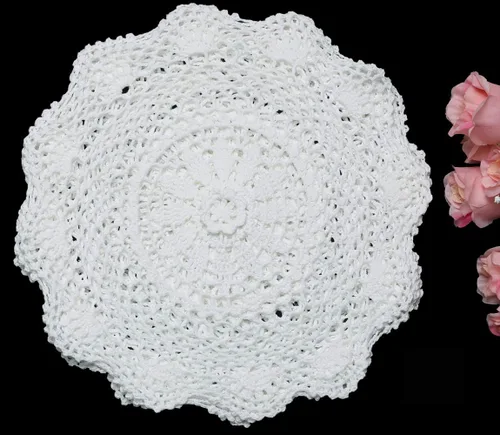 Vista 3 de Creative Linens 6 piezas de 12 pulgadas de encaje de ganchillo redondo blanco 100% algodón hecho a mano, juego de 6 piezas