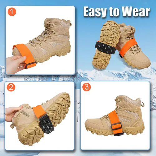 Vista 5 de Tacos de hielo de tracción de nieve para botas y zapatos, suela media, crampones antideslizantes con correas ajustables, 7 tacos de tungsteno
