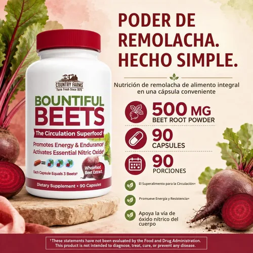 Vista 3 de Country Farms Bountiful Beets - Cápsulas de remolacha integral, superalimento de extracto de remolacha integral, refuerzo de óxido nítrico natural