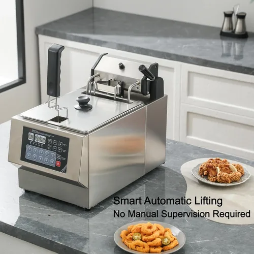 Vista 3 de Freidora automática inteligente - Freidora de aceite eléctrica de acero inoxidable de 1800 W para freír sin supervisión y consistente