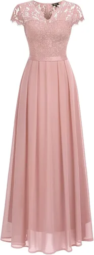 Vista 3 de Miusol Vestido largo formal de dama de honor con cuello en V y encaje floral elegante para mujer