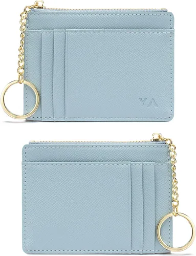 Vista 52 de Tarjetero delgado con bloqueo RFID, billetera de bolsillo pequeño, con cremallera Keychian para monedero, monedero y tarjetero para mujeres y hombres