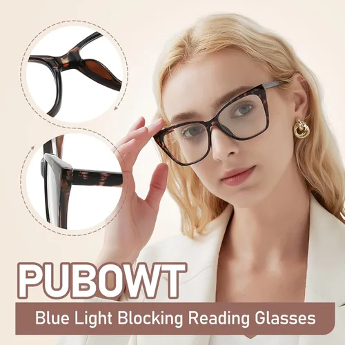 Vista 5 de Gafas de lectura de gran tamaño para mujer, estilo ojo de gato, luz azul, lector de computadora, diseñador, moda, bisagra, gafas PT2005