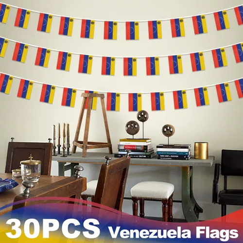 Vista 6 de Bandera de cuerda en forma de banderín de Venezuela, pequeñas mini banderas de la República Bolivariana de Venezuela, decoración nacional del país