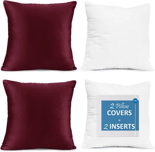 Vista 53 de Nestl Juego de 2 rellenos de almohada con terciopelo suave y sólido, juego de fundas de almohada cuadradas decorativas para sofá, automóvil Azul